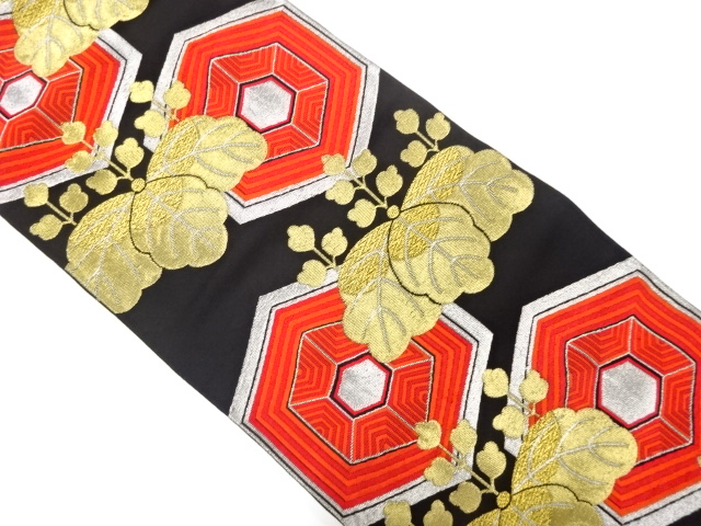 アンティーク　重ね亀甲に桐模様織り出し袋帯(着用可)